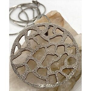 Vintage Textured‎ Modernist Sterling Silver Pendant 24'' Necklace 16.7g Abstract